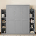 Aukfa Queen Size Murphy Bed with 5 - Tier Storage Shelf & LED Lights, Foldable Wall Bed Cabinet with Mattress Support, Space - Saving Design for Guest Room/Home Office, Gray
