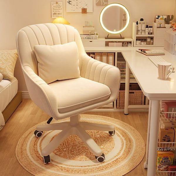 Home Office Chair Computer Chair with Mid - Back Upholstered Modern Tufted Computer Task Chair Swivel Height Adjustable Velvet Accent Chair.white