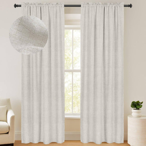 100% Blackout Shield Linen Blackout Curtains 96 Inches Long 2 Panels Set, Blackout Curtains for Bedroom/Living Room, Thermal Insulated Rod Pocket