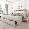 Enhomee Queen Bed Frame with 3 Storage Drawers Upholstered Queen Size Bed Frame with Headboard Noise Free Platform Bed with Metal Frame & Wood Slats Support Beige Bedroom Furniture for Adults Clothes