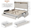 Enhomee Queen Bed Frame with 3 Storage Drawers Upholstered Queen Size Bed Frame with Headboard Noise Free Platform Bed with Metal Frame & Wood Slats Support Beige Bedroom Furniture for Adults Clothes