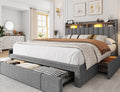 Enhomee Queen Bed Frame with 3 Storage Drawers Upholstered Queen Size Bed Frame with Headboard Noise Free Platform Bed with Metal Frame & Wood Slats Support Beige Bedroom Furniture for Adults Clothes