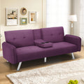Aukfa 75" Square Arm Futon Convertible Sofa Bed for Home Office, 2 Cup Holders, Linen, Dark Gray