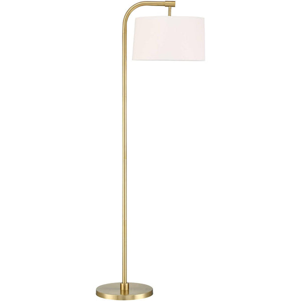360 Lighting Modern Art Deco Arc Floor Lamp 64 inch Tall Warm Gold Metal White Fabric Drum Shade for Living Room Reading Family Bedroom Office House