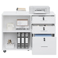 DEXTRUS 3 Drawer Wood Lateral Filing Cabinet with Locks, Printer Stand Storage File Cabinet with Shelves for Home Office, White