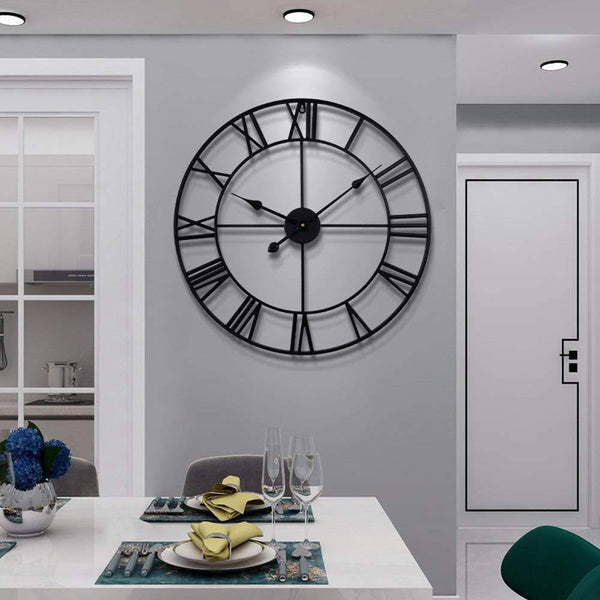 LEIKE Large Modern Metal Wall Clocks Rustic Round Nearly Silent Little Ticking Battery Operated Roman Numerals Clock for Living Room/b