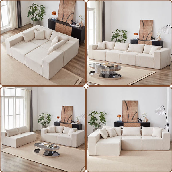104 - Inch Corduroy Modular L Shaped Sectional Sofa, Luxury Floor Couch Set, Upholstered Indoor Furniture, Foam - Filled Compressed Sofa for Living Room, Bedroom, 4 PC Free Combination ?