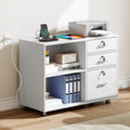 DEXTRUS 3 Drawer Wood Lateral Filing Cabinet with Locks, Printer Stand Storage File Cabinet with Shelves for Home Office, White