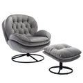 Swivel Accent Chair with Ottoman, Velvet Accent Chair with Footrest, Mid - Century Modern Lounge Chair and Ottoman Set, Reading Chair for Living Room, Bedroom, Reading Room, Home Office, Blue