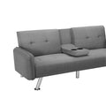 Aukfa 75" Square Arm Futon Convertible Sofa Bed for Home Office, 2 Cup Holders, Linen, Dark Gray