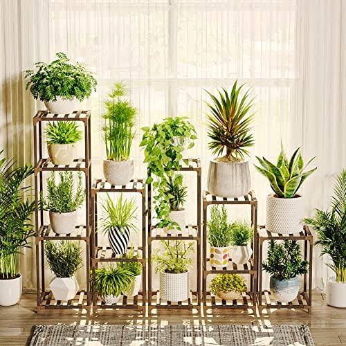 Bamworld 5 Sets of Package Plant Stand Combo Indoor Outdoor Plant Stand for Living Room Balcony Garden, Brown