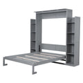 Aukfa Queen Size Murphy Bed with 5 - Tier Storage Shelf & LED Lights, Foldable Wall Bed Cabinet with Mattress Support, Space - Saving Design for Guest Room/Home Office, Gray