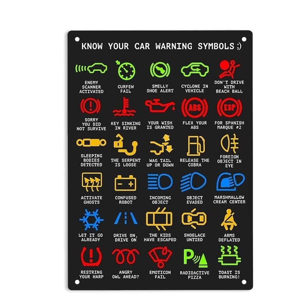 ERMUHEY Know Your Car Warning Lights Mechanics Funny Sarcastic Sign Metal Tin Signs, Poster Home Office Restaurants Bedroom Outdoors Man Cave Wall