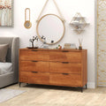 Mid-Century Modern 6-Drawer Dresser, Wooden Chest of Drawers with Anti-Tip Interlock System & Metal Legs for Bedroom, Living Room & Hallway