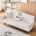 Aukfa 75" Square Arm Futon Convertible Sofa Bed for Home Office, 2 Cup Holders, Linen, Dark Gray