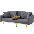 Aukfa 75" Square Arm Futon Convertible Sofa Bed for Home Office, 2 Cup Holders, Linen, Dark Gray