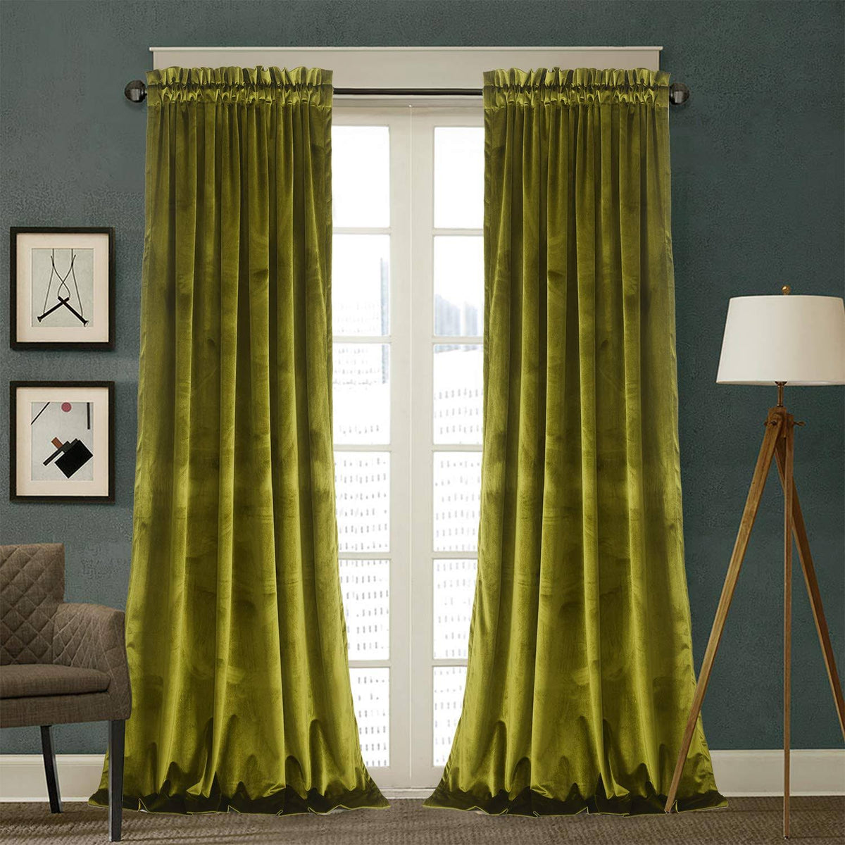Roslynwood Velvet Curtains 2 Panels Set, Block Light Thermal Insulated Velour Rod Pocket Drapes for Bedroom and Living Room (52 x 63 inch,