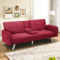 Aukfa 75" Square Arm Futon Convertible Sofa Bed for Home Office, 2 Cup Holders, Linen, Dark Gray