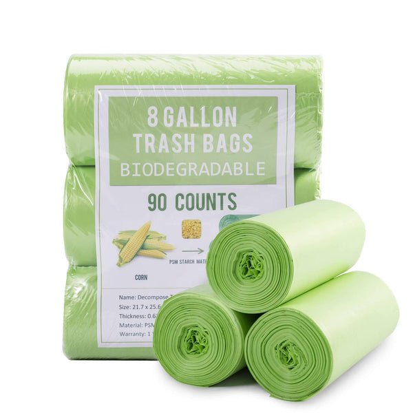 Jaoul Biodegradable Medium Trash Bags 8 Gallon, 0.67 Mil Extra Strong Garbage Bags for 30 Liter Trash Can for Home Office Car Kitchen, Green, 90