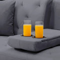 Aukfa 75" Square Arm Futon Convertible Sofa Bed for Home Office, 2 Cup Holders, Linen, Dark Gray